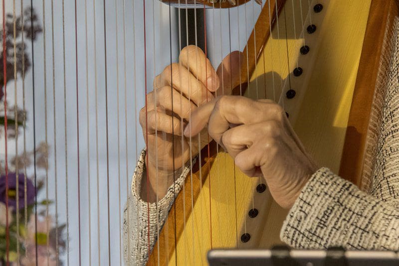 Martha, playing the harp